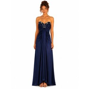 Masquerade Evening Gown Juniors Size 3/4 Navy Blue Beaded Strapless Formal Dress